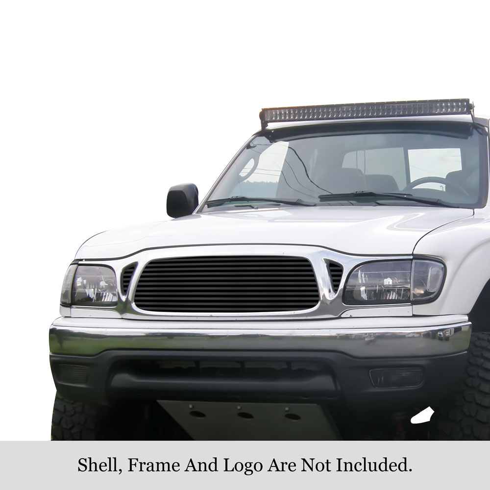 2001-2004 Toyota Tacoma 1 PC Cover 3 Holes MAIN UPPER Black Stainless Steel Billet Grille