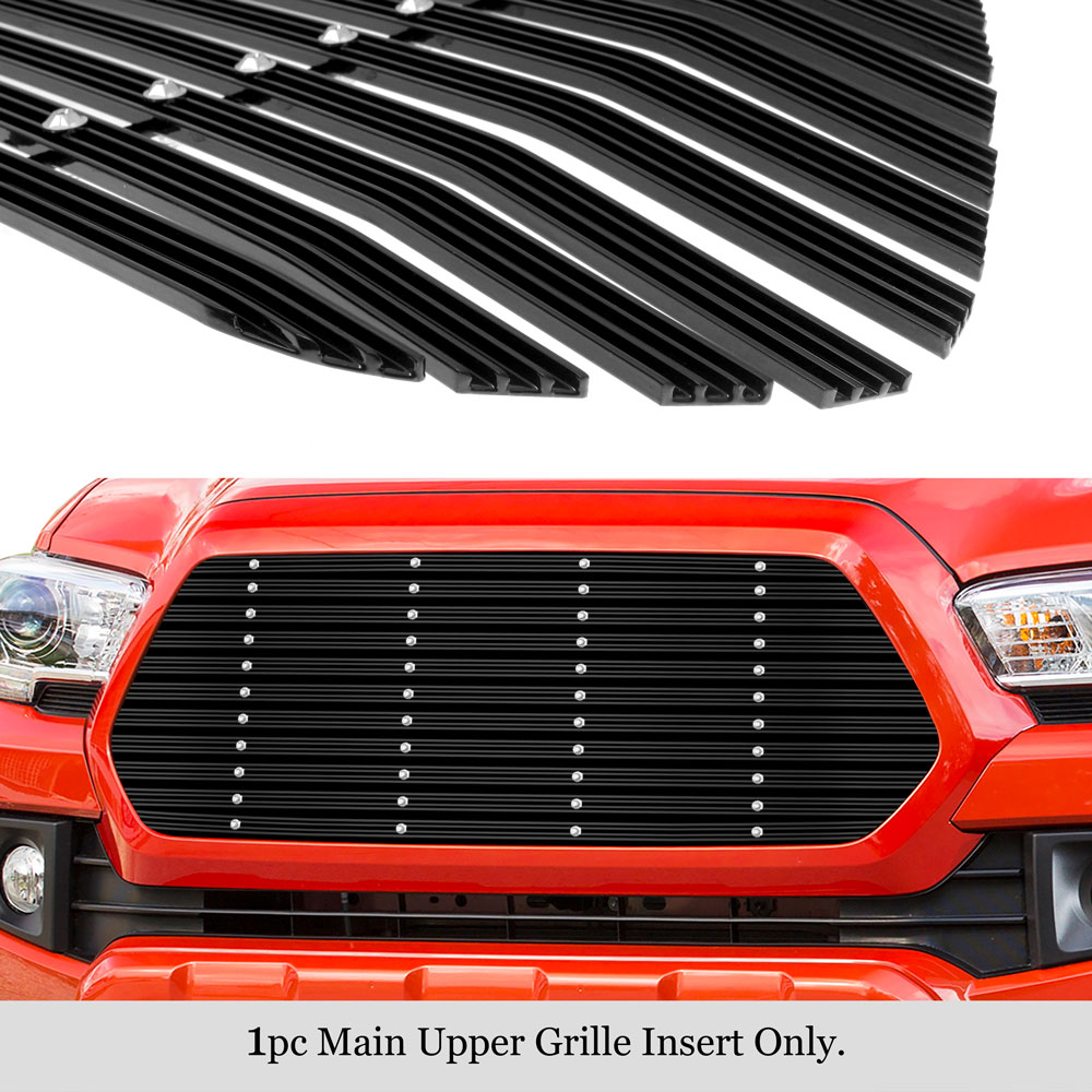 2016-2017 Toyota Tacoma Not Fit With Front Sensor MAIN UPPER Black Rugged Billet Grille