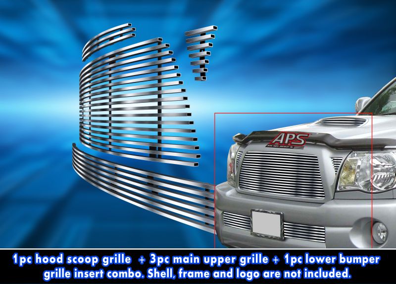 2005-2010 Toyota Tacoma TRD Sport Main Upper + Lower Bumper + Ho Stainless Steel Billet Grille