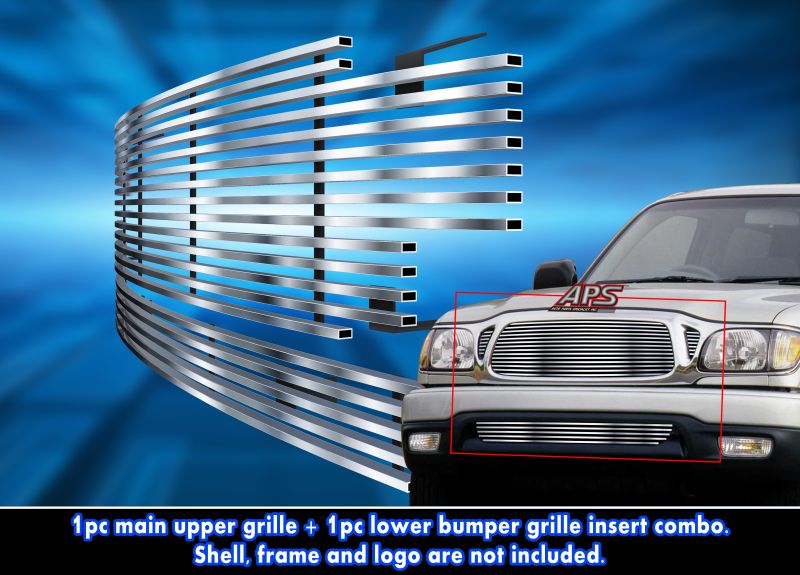 2001-2004 Toyota Tacoma Only for Prerunner and 4WD MAIN UPPER + LOWER BUMPER Stainless Steel Billet Grille